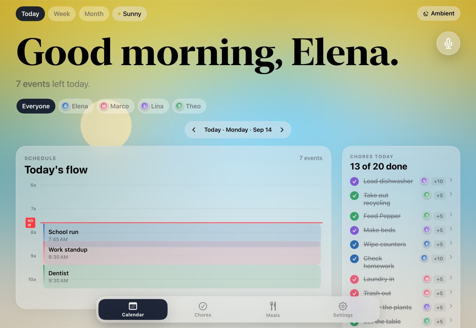 HomeHQ on iPad, with the Ambient button in the top right corner